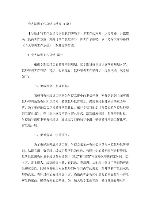 个人培训工作总结(精选10篇)