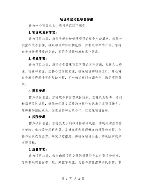 项目总监岗位职责详细