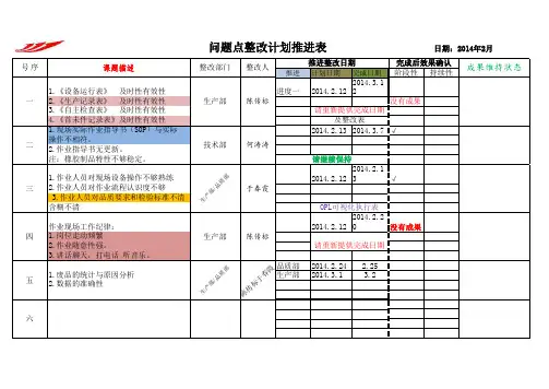 问题点整改计划推进表