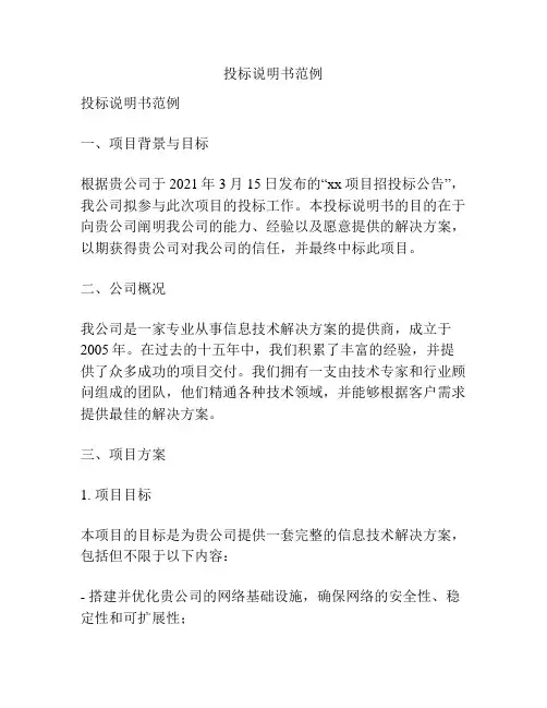 投标说明书范例