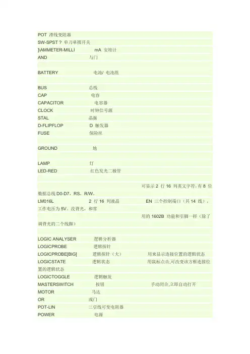 proteus中元器件名称