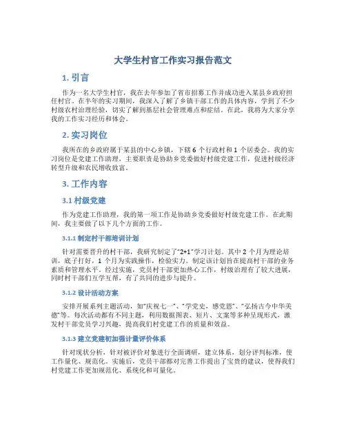 大学生村官工作实习报告范文