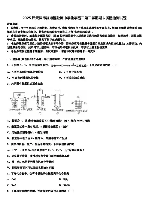 2025届天津市静海区独流中学化学高二第二学期期末质量检测试题含解析
