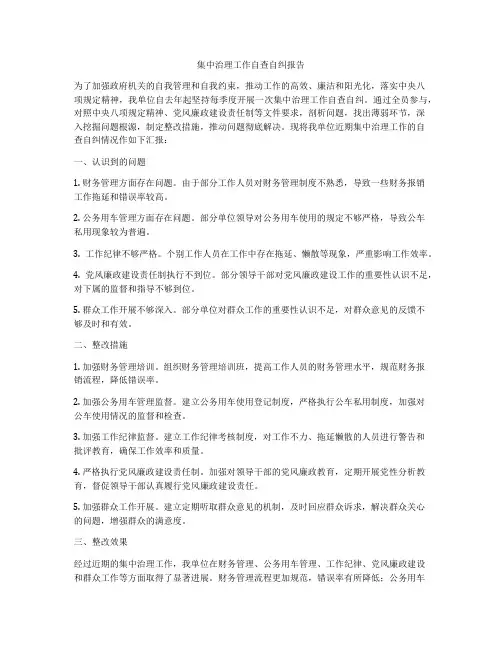 集中治理工作自查自纠报告