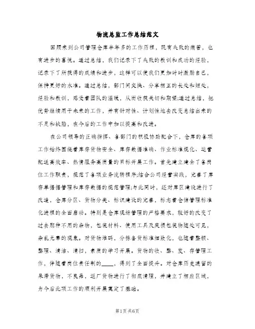 物流总监工作总结范文（2篇）