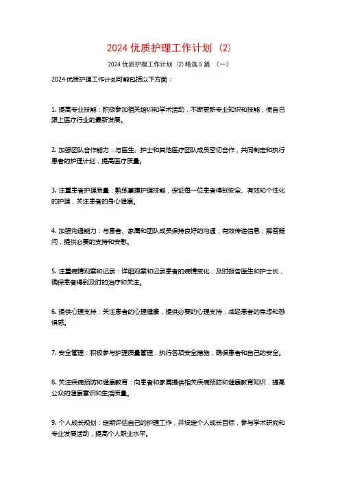 2024优质护理工作计划5篇