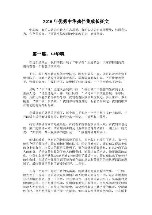 2016年优秀中华魂伴我成长征文