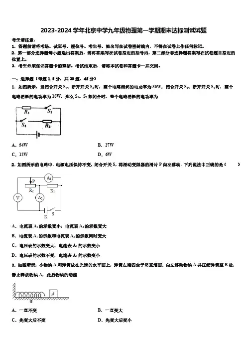2023-2024学年北京中学九年级物理第一学期期末达标测试试题(含解析)