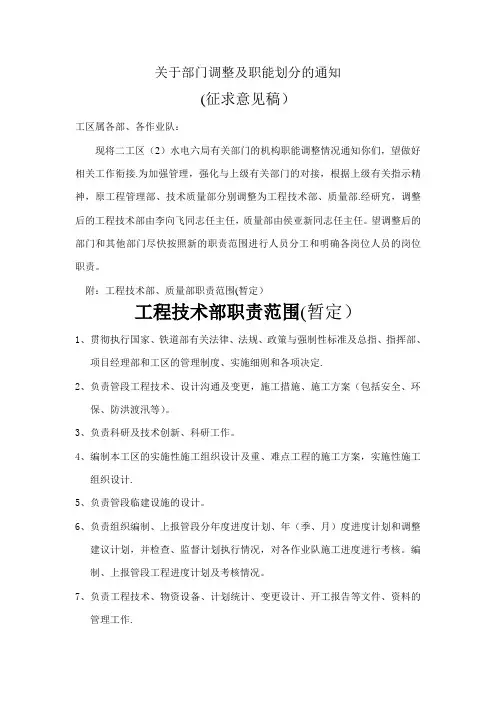 工程技术部、质量部岗位职责
