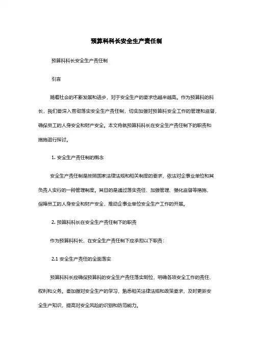 预算科科长安全生产责任制