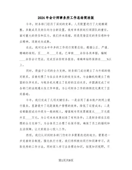 2024年会计师事务所工作总结简洁版（6篇）