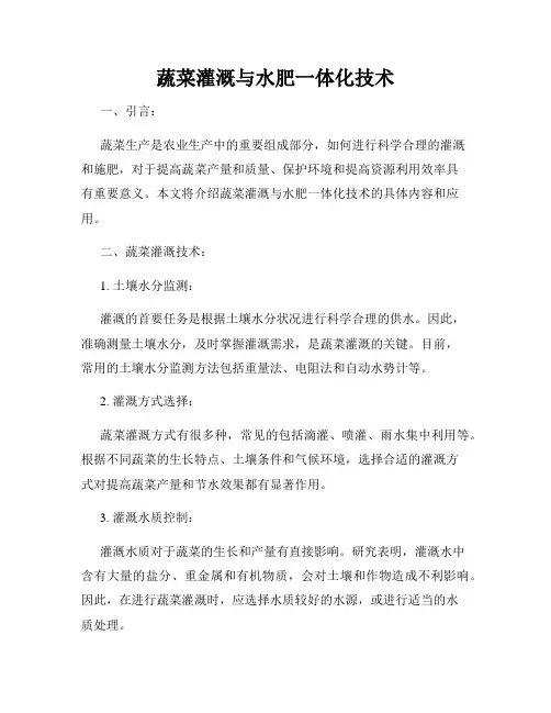 蔬菜灌溉与水肥一体化技术