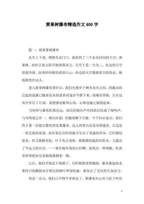 黄果树瀑布精选作文600字