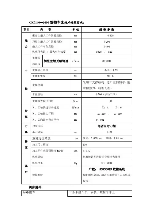 CK61401000数控车床技术性能要求