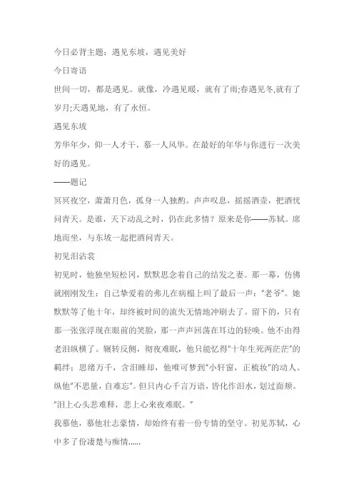 2023年中考语文之作文必备满分范文主题08：遇见东坡,遇见美好
