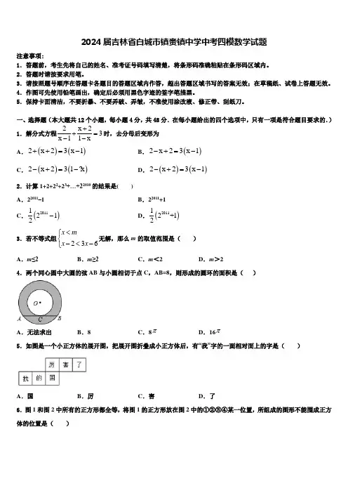 2024届吉林省白城市镇赉镇中学中考四模数学试题含解析