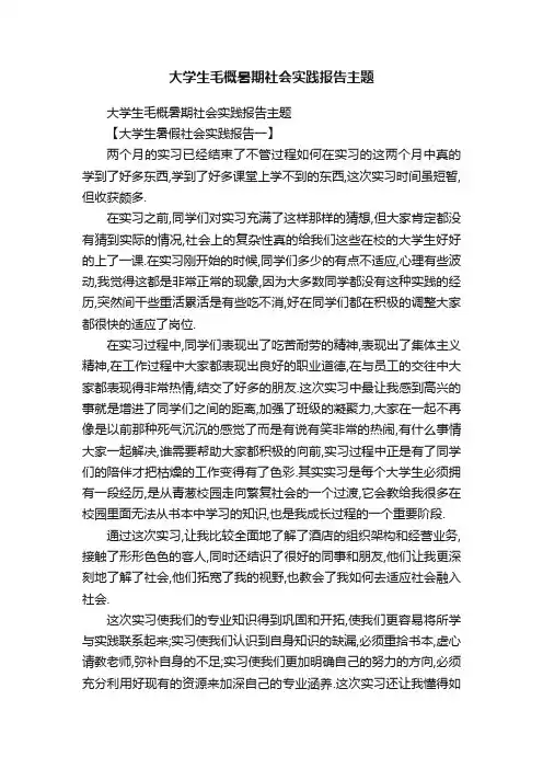 大学生毛概暑期社会实践报告主题
