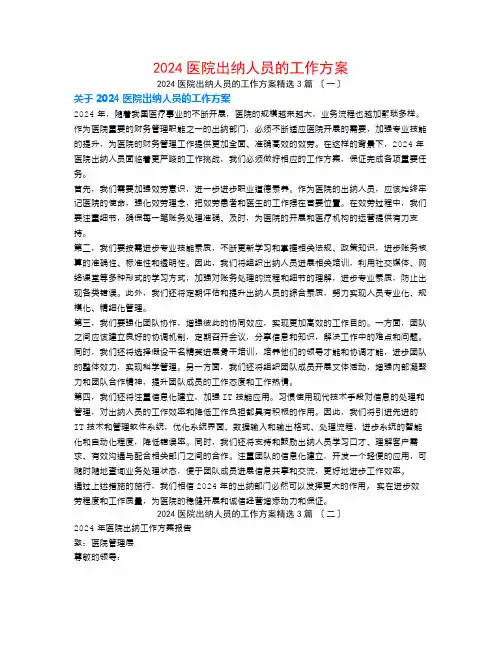 2024医院出纳人员的工作计划3篇