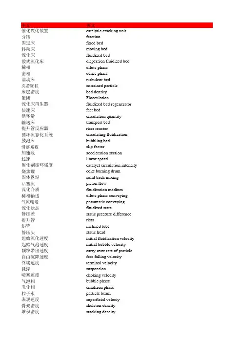 催化裂化装置 中英文词汇