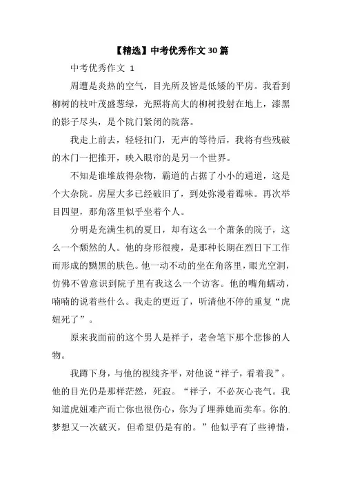 【精选】中考优秀作文30篇