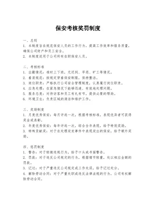 保安考核奖罚制度
