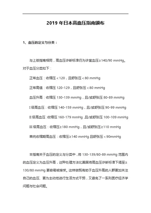 2019年日本高血压指南颁布