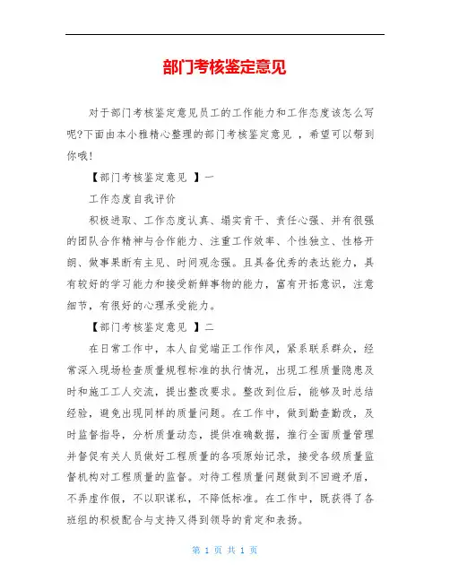 部门考核鉴定意见