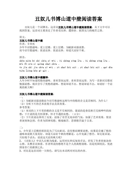 丑奴儿书博山道中壁阅读答案