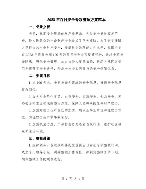 2023年百日安全专项整顿方案范本