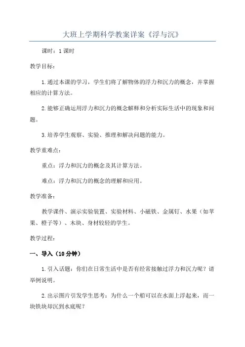 大班上学期科学教案详案《浮与沉》