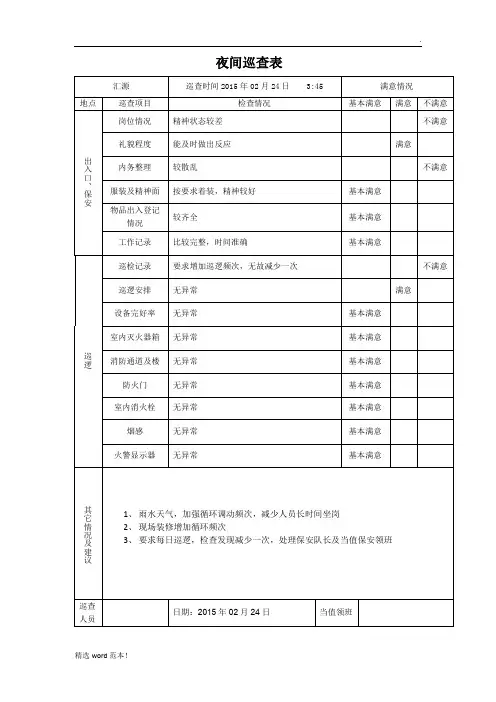物业夜间巡查表