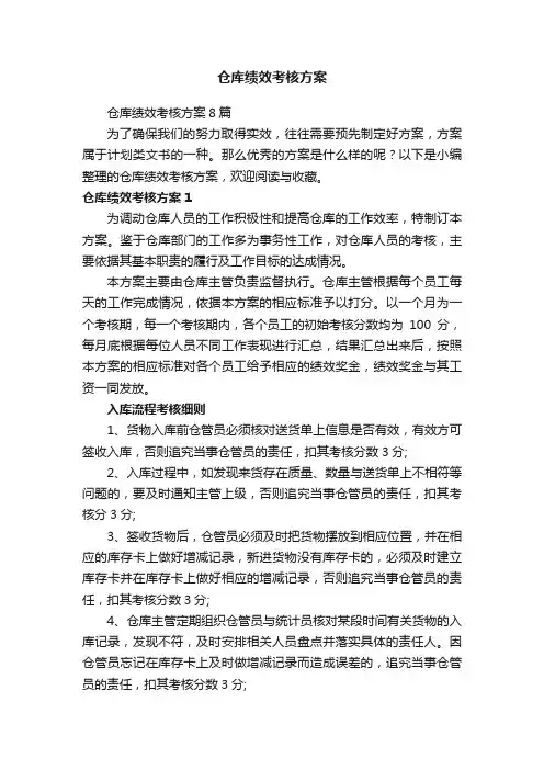 仓库绩效考核方案8篇