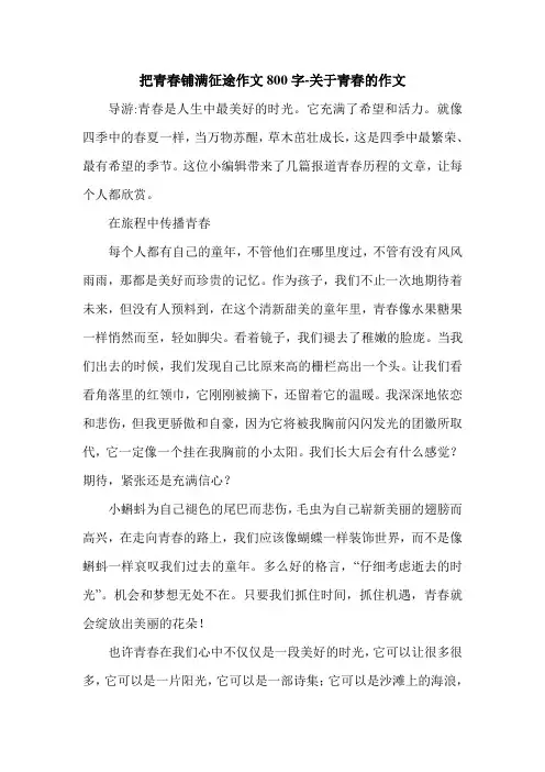 把青春铺满征途作文800字-关于青春的作文.doc