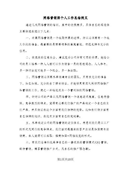 网络营销师个人工作总结例文(4篇)