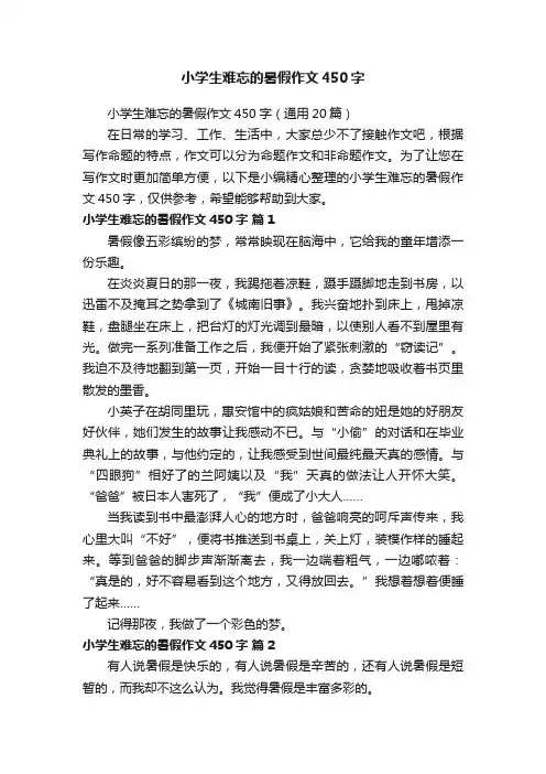 小学生难忘的暑假作文450字（通用20篇）