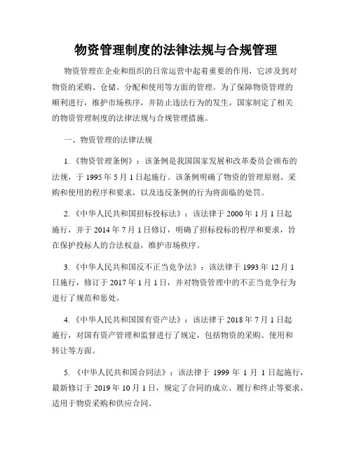 物资管理制度的法律法规与合规管理