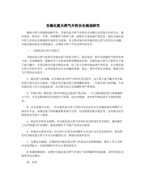 含硫化氢天然气井的安全规划研究