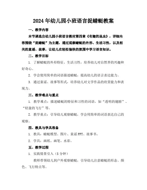 2024年幼儿园小班语言捉蜻蜓教案