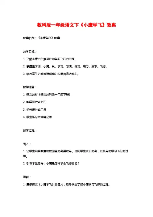 教科版一年级语文下《小鹰学飞》教案 (2)