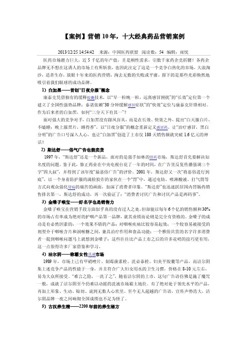 t营销10年，十大经典药品营销案例