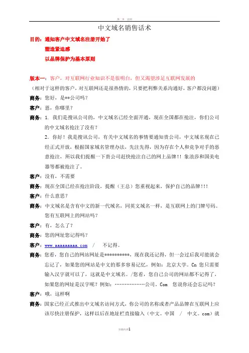 中文域名销售话术新