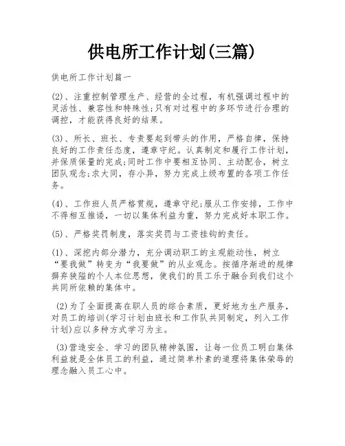 供电所工作计划(三篇)