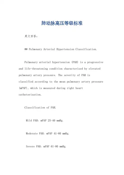 肺动脉高压等级标准