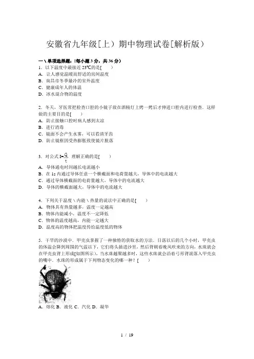 安徽省九年级(上)期中物理试卷(解析版)