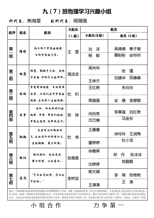 九(7)班物理学习兴趣小组