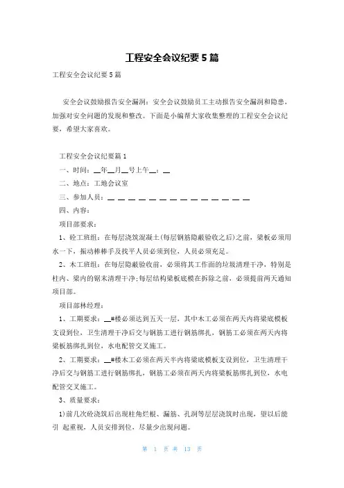 工程安全会议纪要5篇