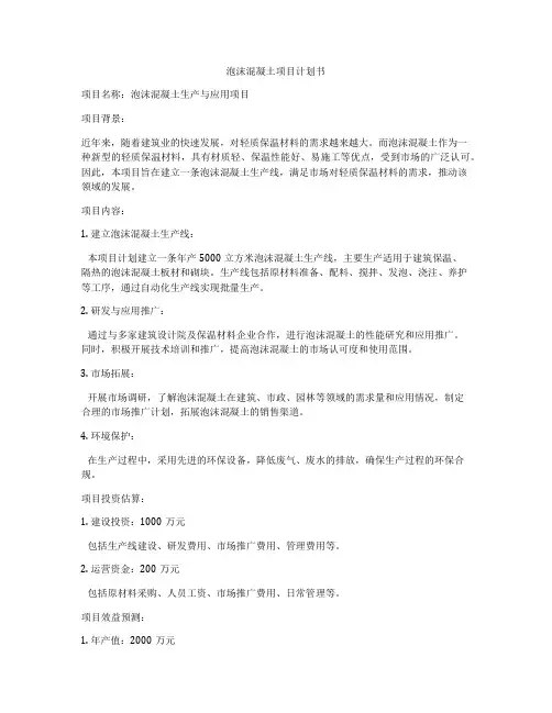 泡沫混凝土项目计划书