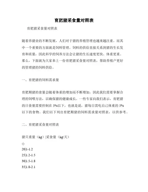 育肥猪采食量对照表
