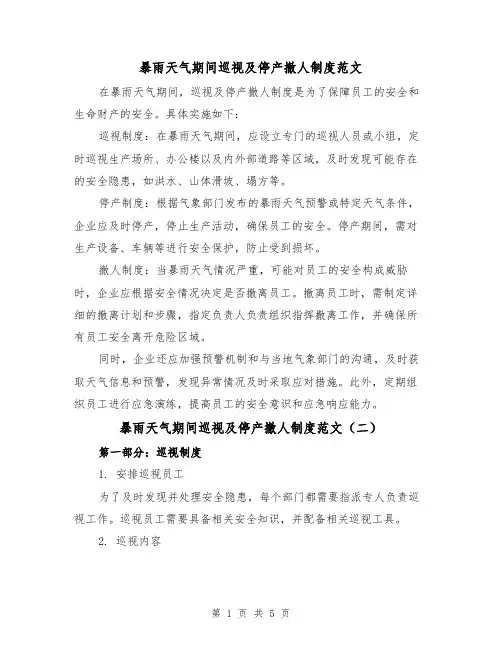 暴雨天气期间巡视及停产撤人制度范文（三篇）
