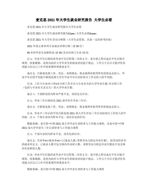 麦克思2021年大学生就业研究报告 大学生必看